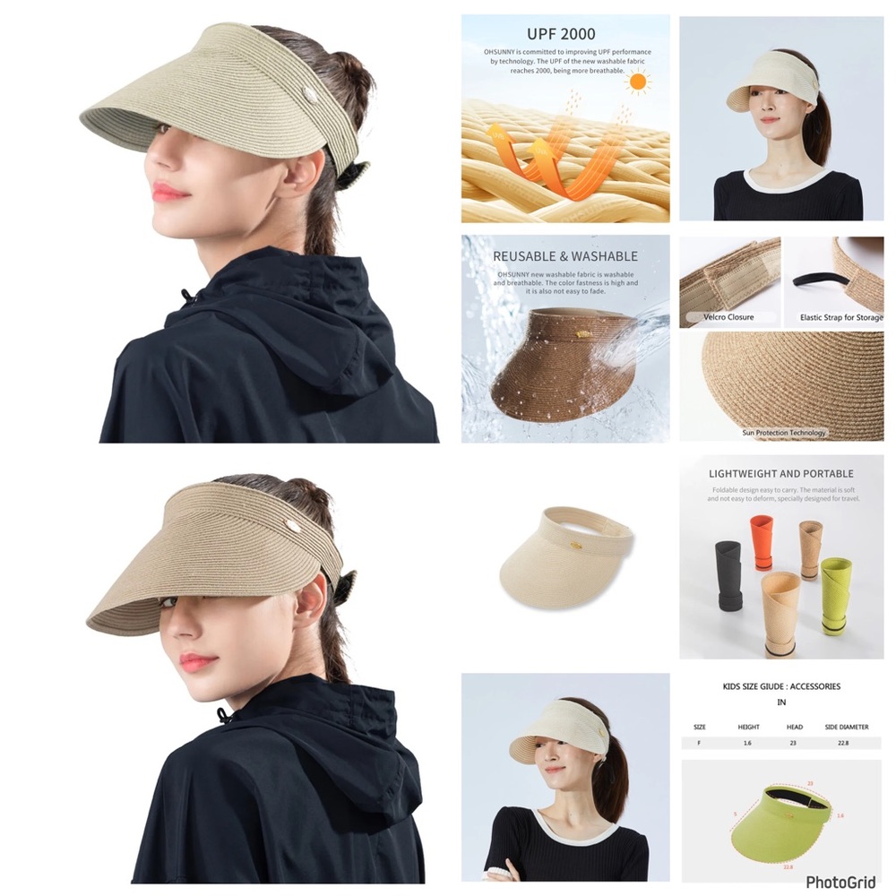 Oh Sunny tan foldable visor hat with carryon bag NWT